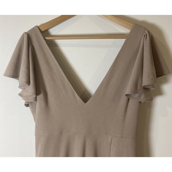 NWT Birdy Grey Hannah Dress Empire Waist Flutter Sleeve Taupe Large L New - Picture 2 of 6